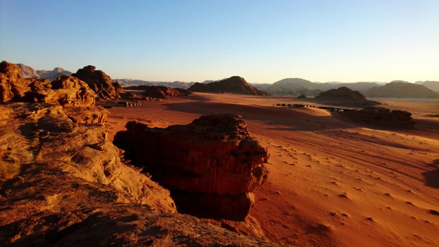 Blick auf Wadi Rum vom Rainbow Camp